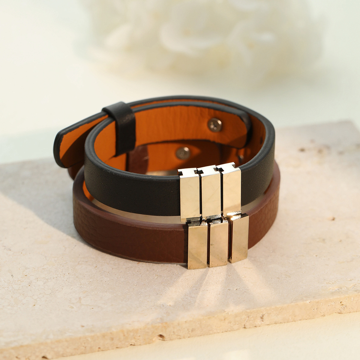 Minimalist Leather Magnetic-Clasp Bracelet - Image 2