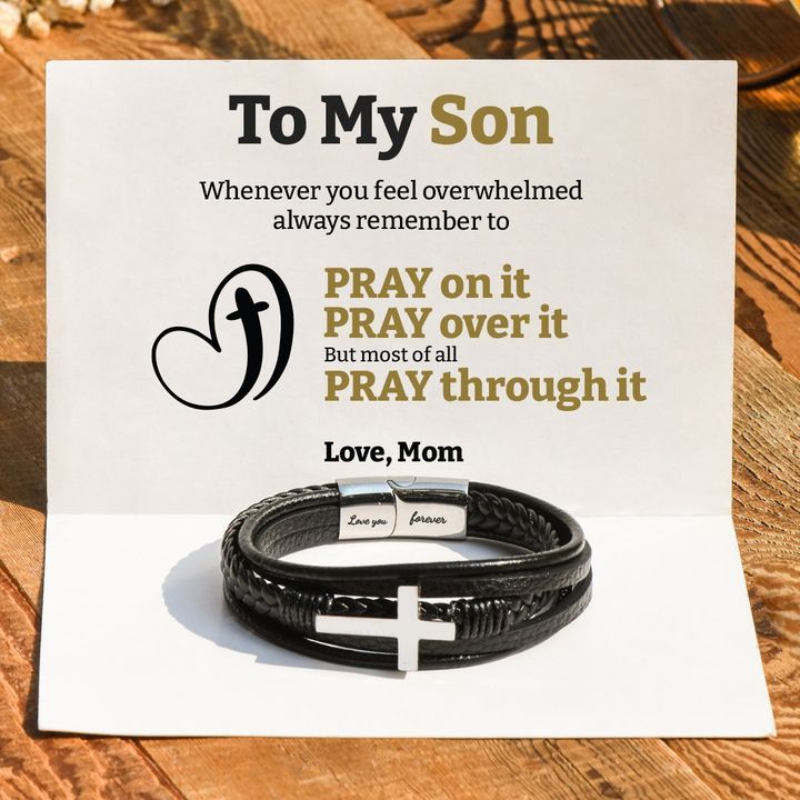 Stainless Steel and Leather Cross Bracelet - Image 4