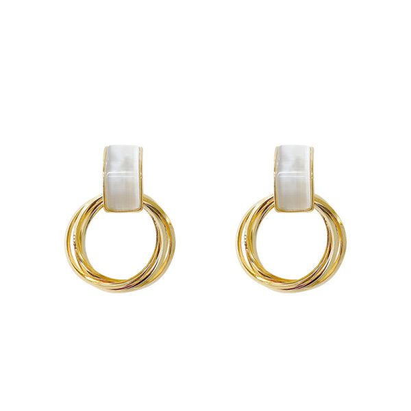Korean Opal-Style Geometric Stud Earrings