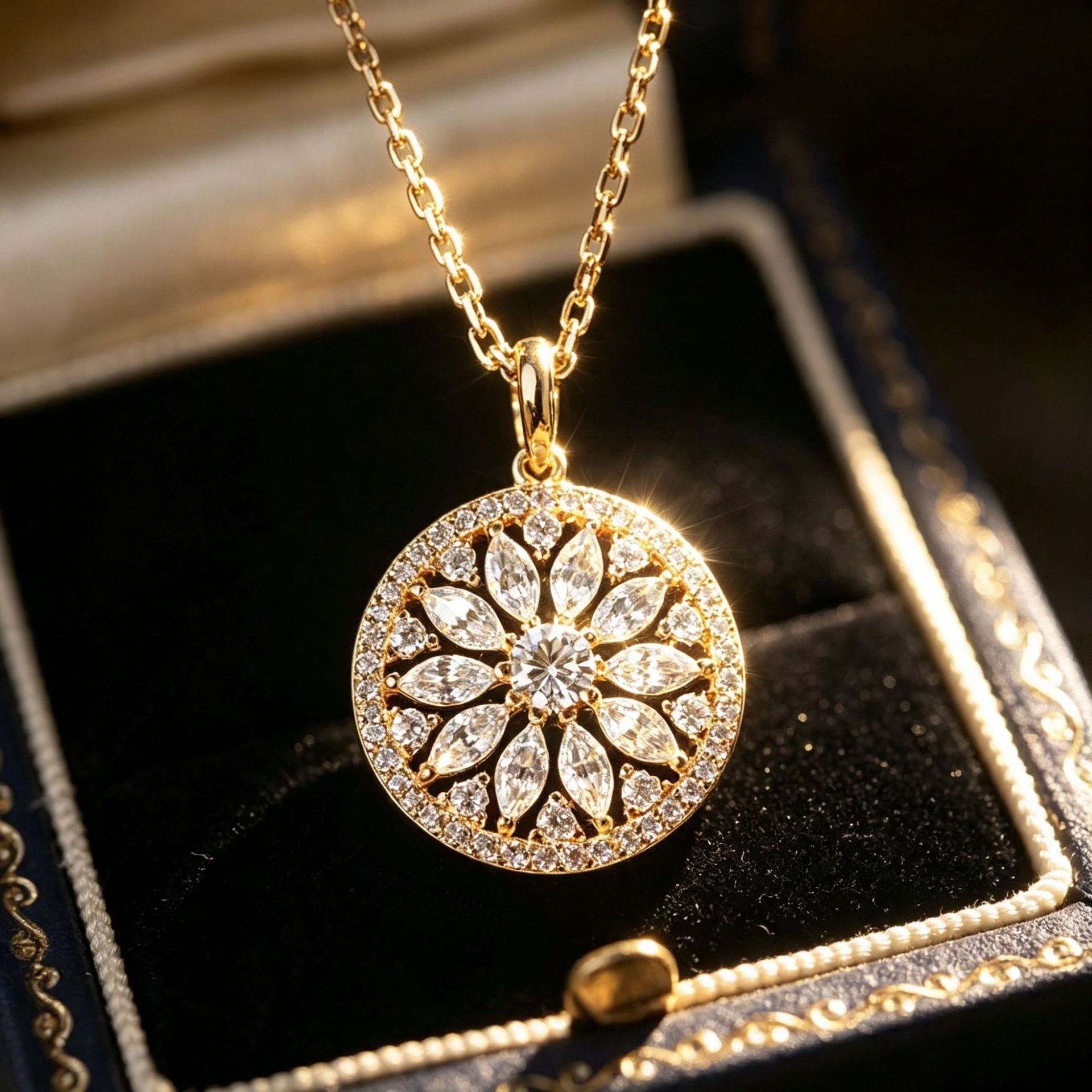Gold-Plated Sunflower Compass Medallion Necklace - Image 2