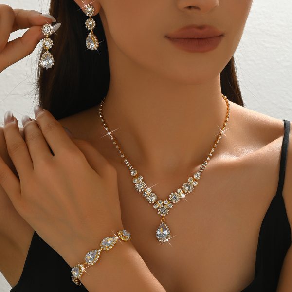 Gold-Tone Rhinestone Bridal Jewelry Set