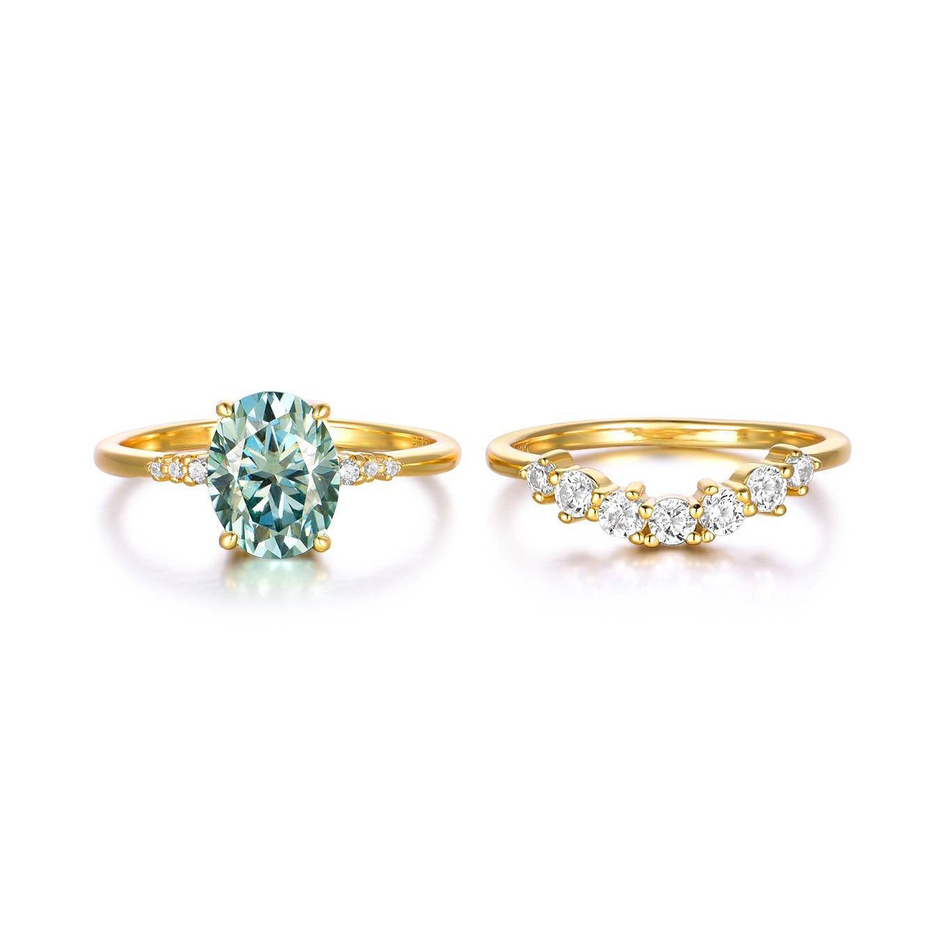 Green Stone Moissanite Stacked Ring Set for Women - Image 3