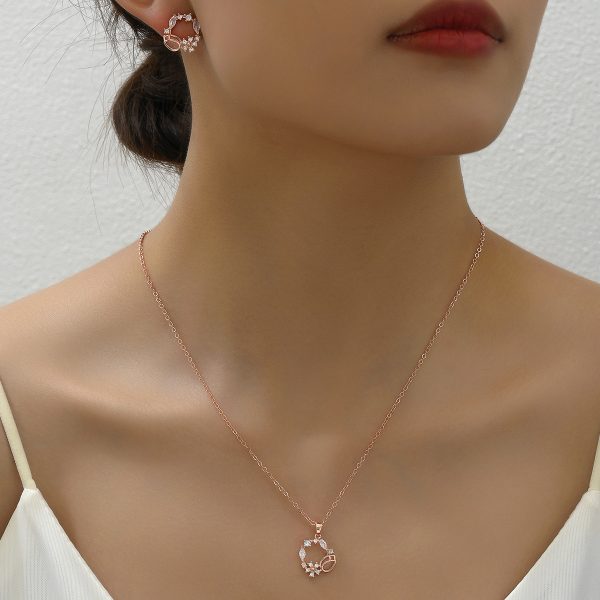 Korean-Style Cubic Zirconia Necklace and Earrings Set