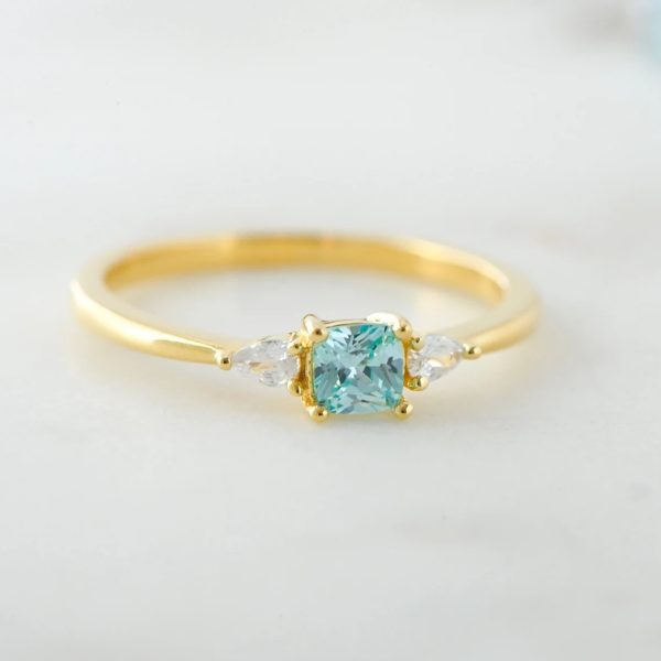 S925 Sterling Silver Blue Square Zircon Ring