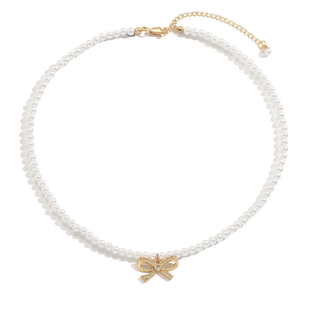 European Sparkly Bow Faux Pearl Choker - Image 2