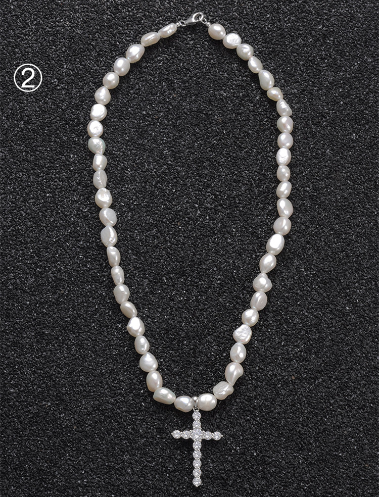 Natural Baroque Pearl Cross Necklace - Image 4