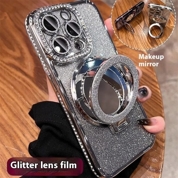 Makeup Mirror Bracket Glitter Phone Case for iPhone