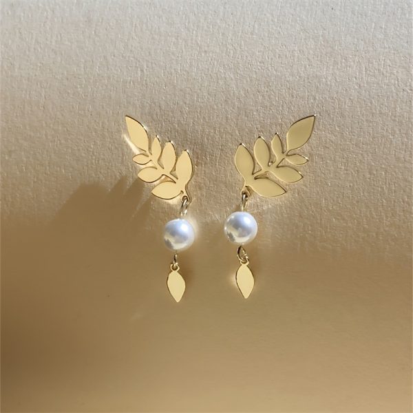 French Leaf & Water Drop Pearl Earrings