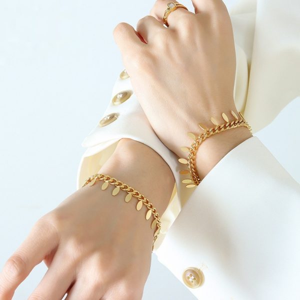 Thai-Style 18K Gold-Plated Leaf Tassel Bracelet