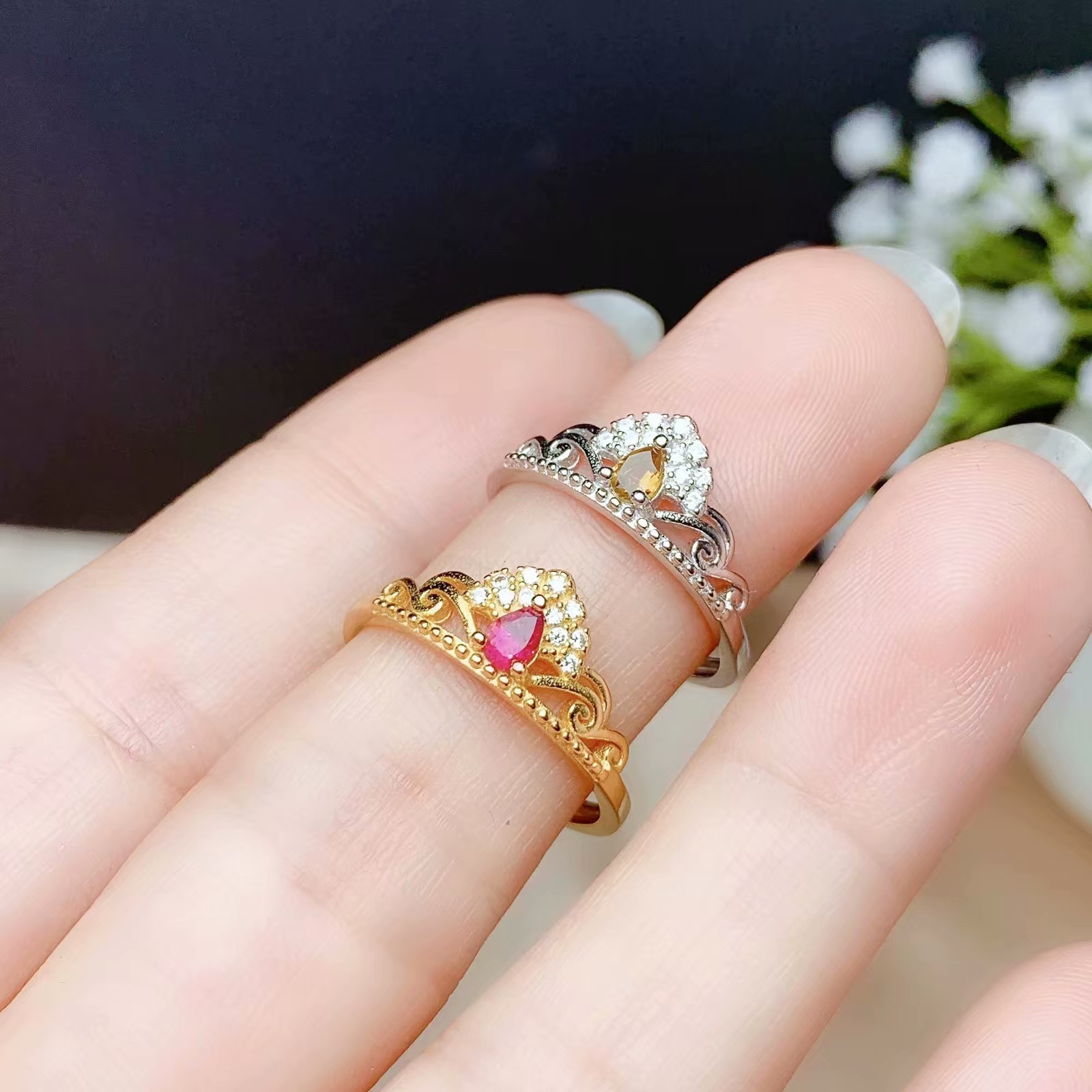 925 Silver Adjustable Water Drop Ring - Image 3