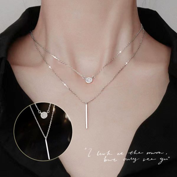 S925 Silver Double-Chain Zircon Pendant Necklace