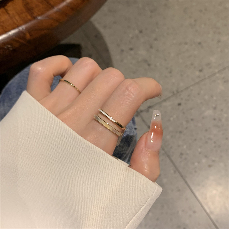Korean-Style Women’s Double-Band Geometric Ring - Image 4