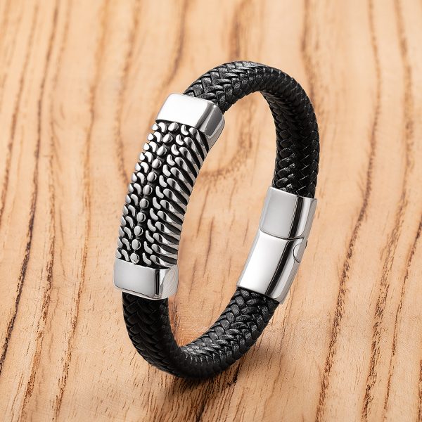Classic Stainless Steel Leather Bracelet