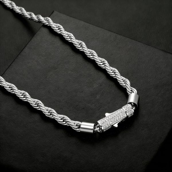 Cylindrical Zirconia-Style Spring-Clasp Necklace