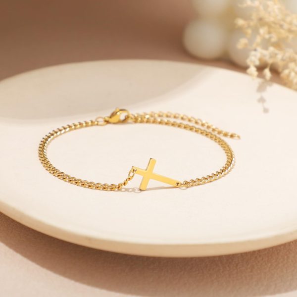 18K Gold-Plated Stainless Steel Cross Letter Bracelet