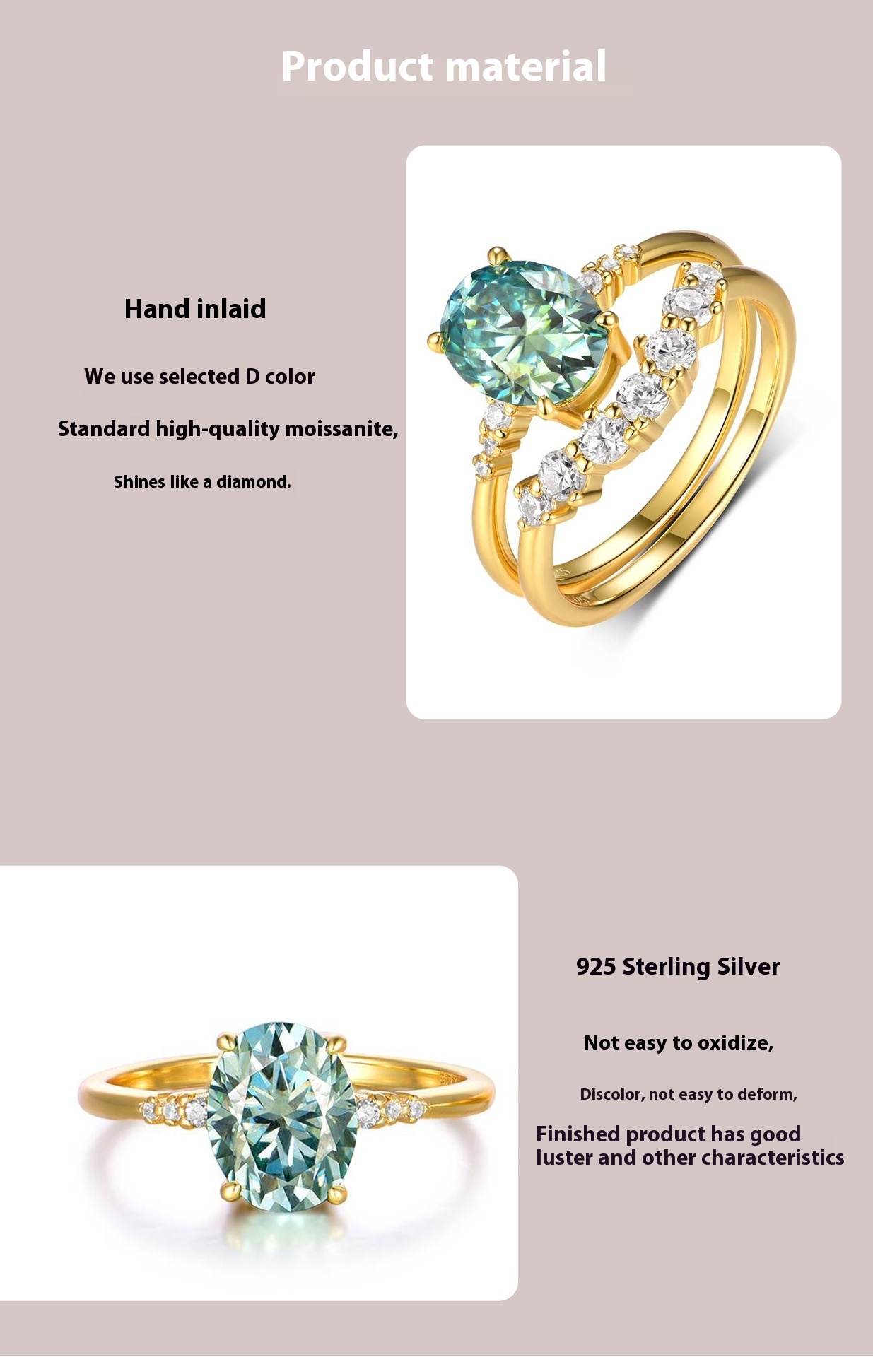 Green Stone Moissanite Stacked Ring Set for Women - Image 4