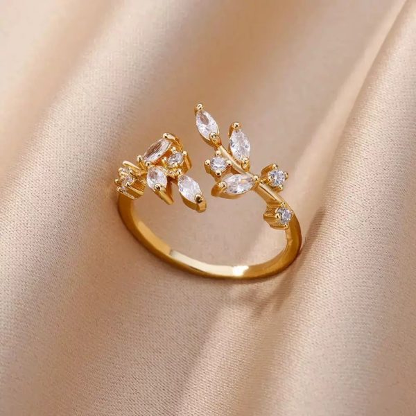 Adjustable Gold Geometric Flower Ring for Women