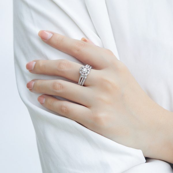 S925 Sterling Silver Floral Ring Set for Women