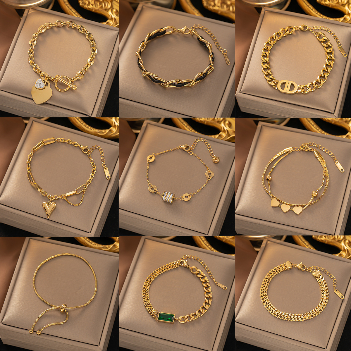 Gold-Inlaid Number Design Titanium Steel Bracelet - Image 2