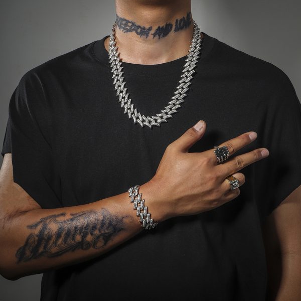 Rhombus Crystal Cuban Chain Necklace and Bracelet