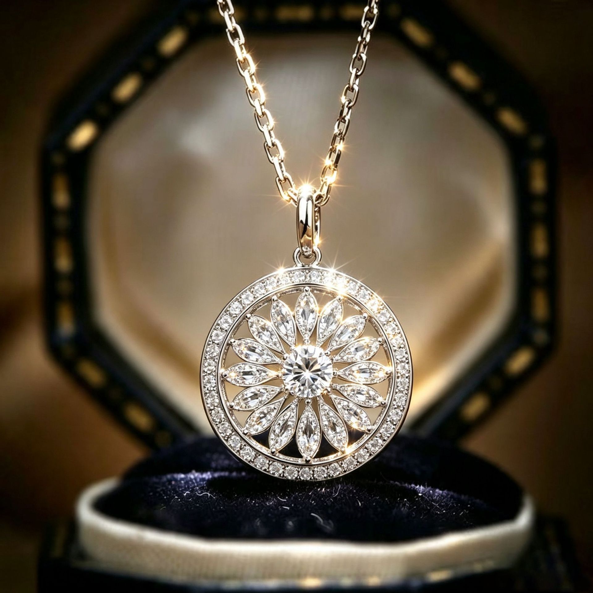 Gold-Plated Sunflower Compass Medallion Necklace