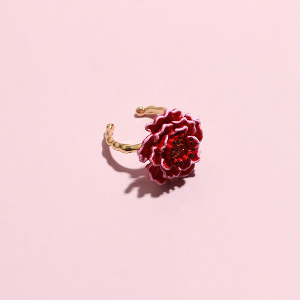Peach Blossom Enamel Flower Ring for Women