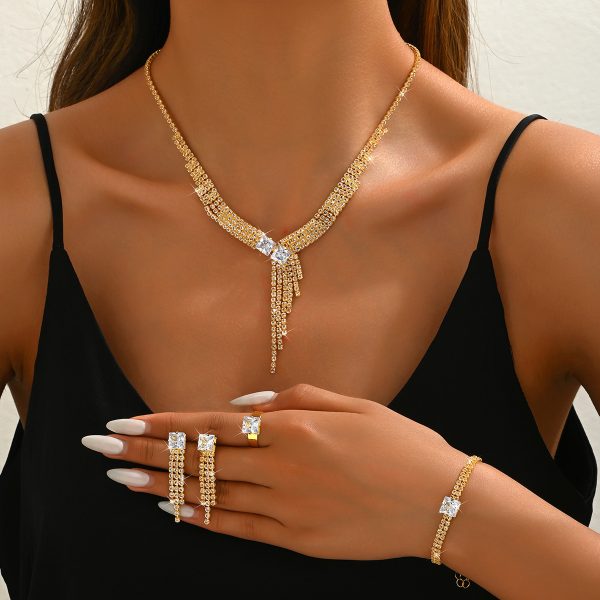 2026 Zircon Tassel Bridal Jewelry Four-Piece Set