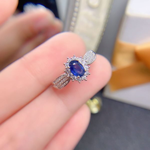 Natural Sapphire-Inspired Adjustable Silver Ring