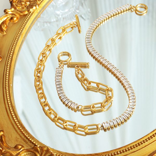 European-Style Zircon OT-Clasp Chunky Chain Bracelet
