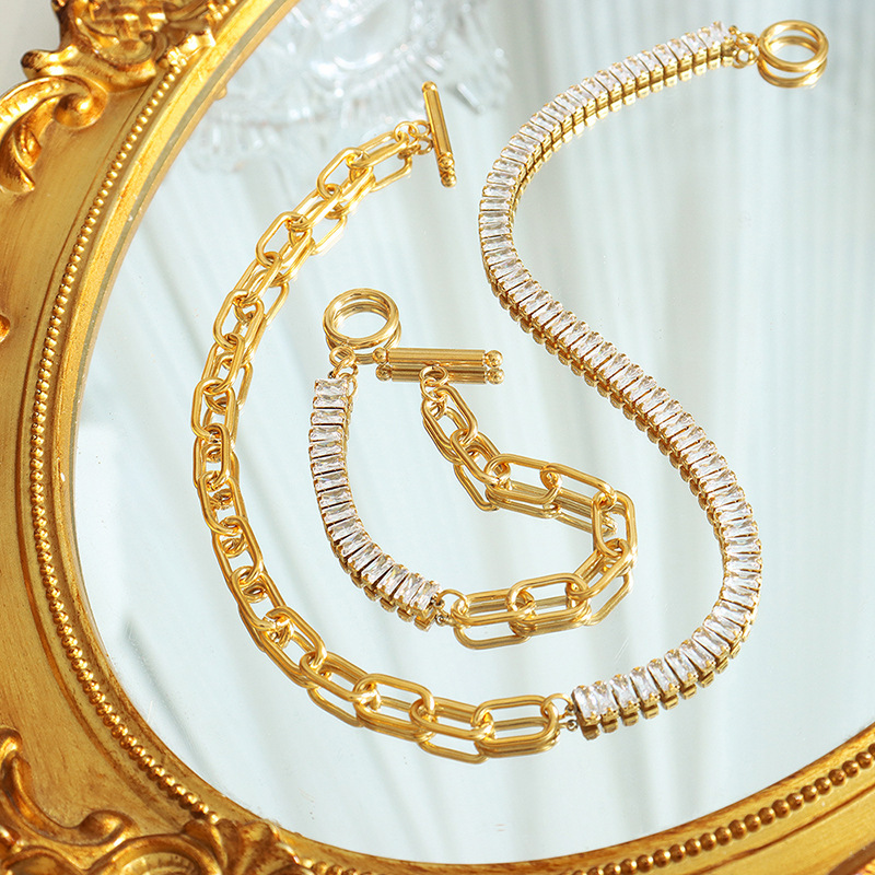 European-Style Zircon OT-Clasp Chunky Chain Bracelet
