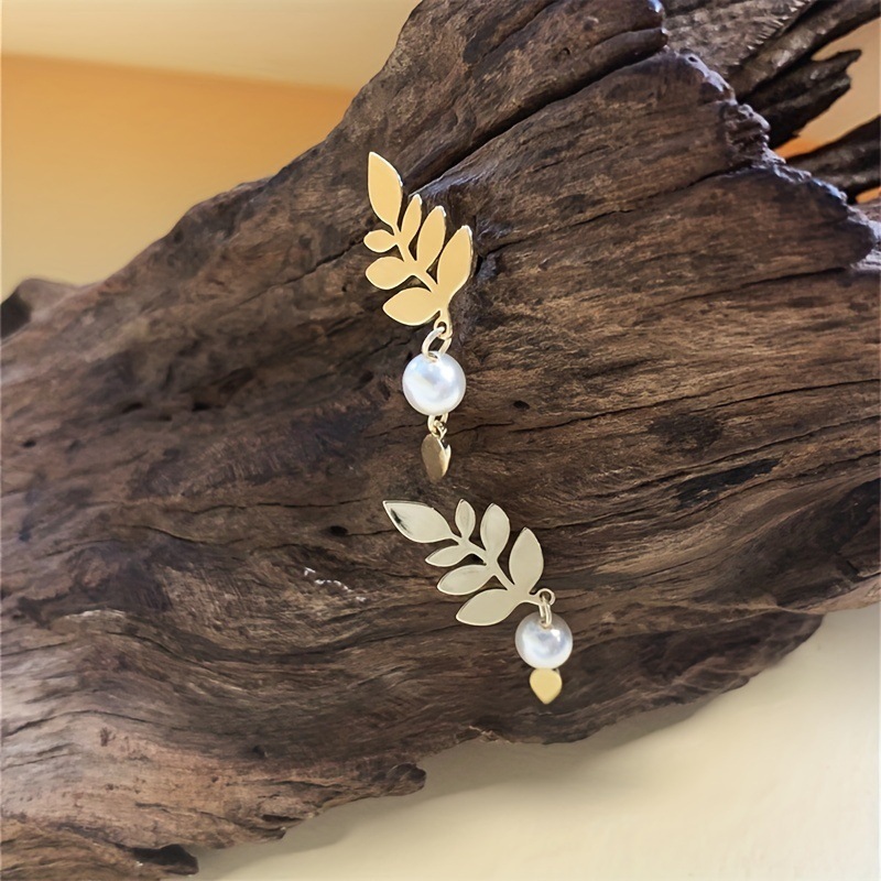 French Leaf & Water Drop Pearl Earrings - Image 4