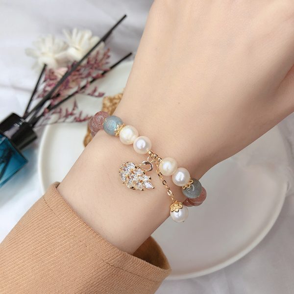Swan Strawberry Crystal Beaded Bracelet