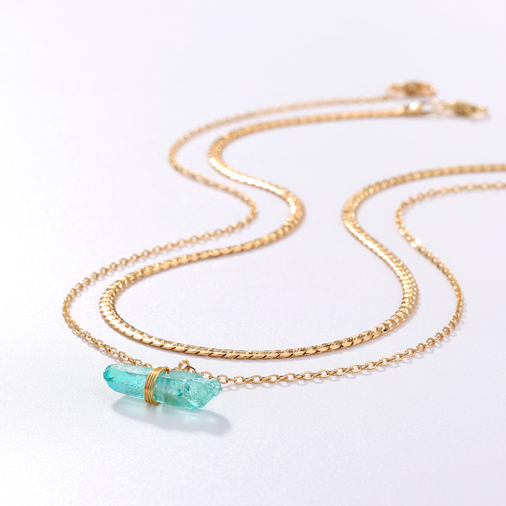 Natural Stone Green Crystal Pillar Multilayer Necklace - Image 2