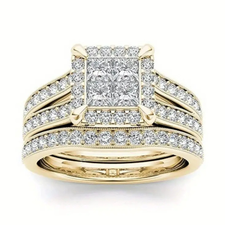 Gold-Plated Zircon-Inlaid Ring for Women